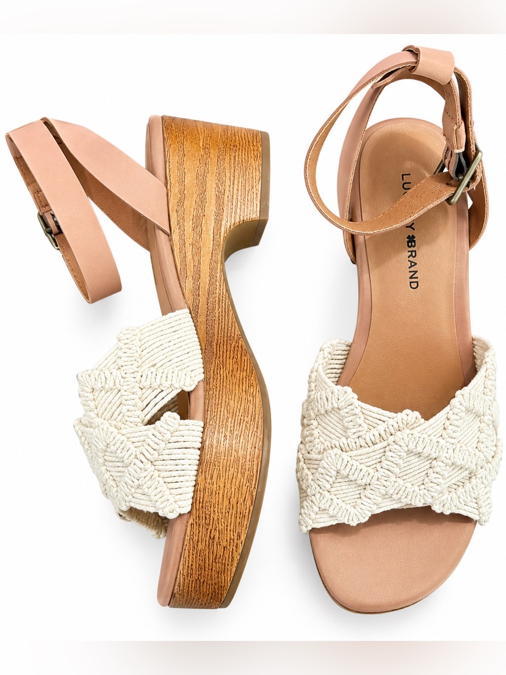 Lucky brand Cream Sandals Woven Detail wooden clog like platforms size 7